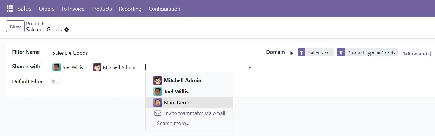 Odoo 19 - Favorite Filters sharing