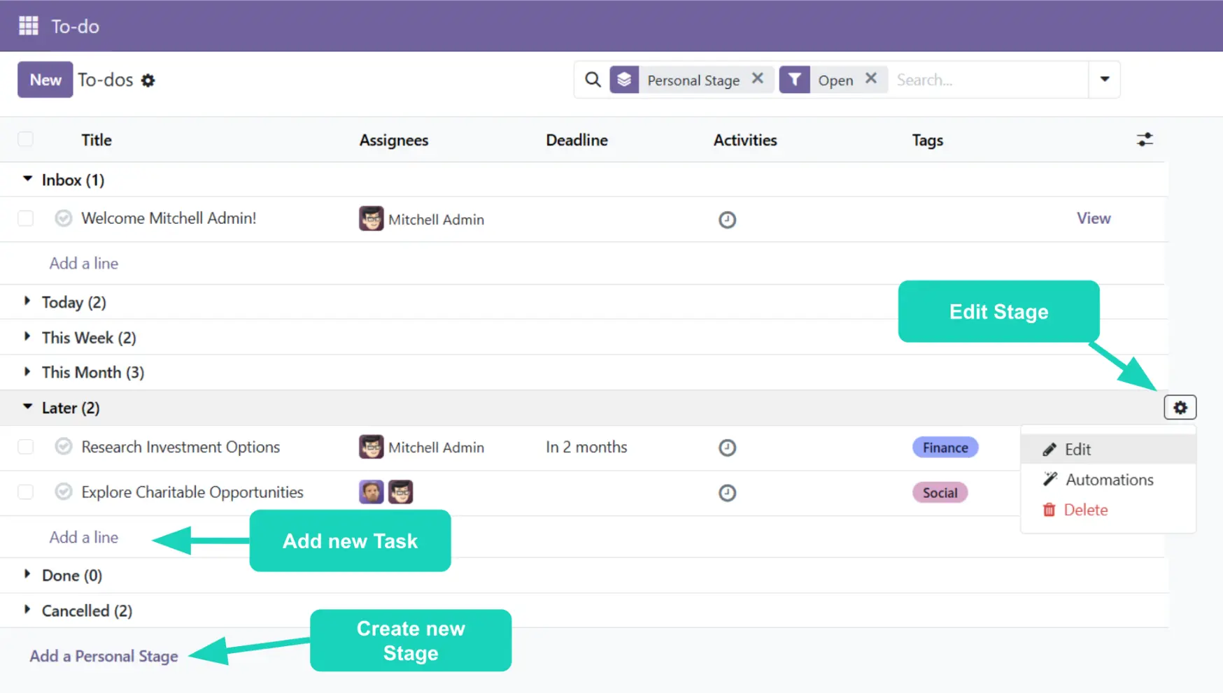 Odoo 19 - Editing in To-dos list view