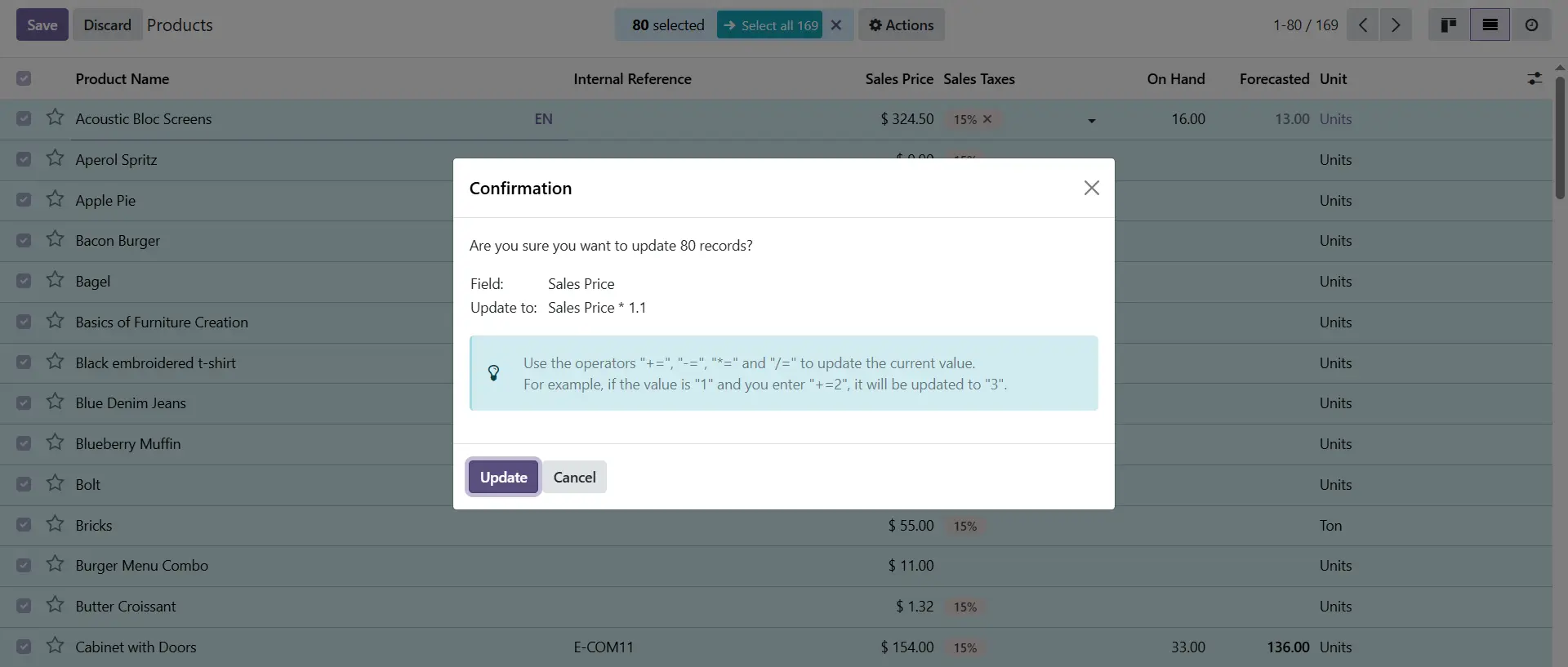 Odoo 19 - Mass editing with quick operators