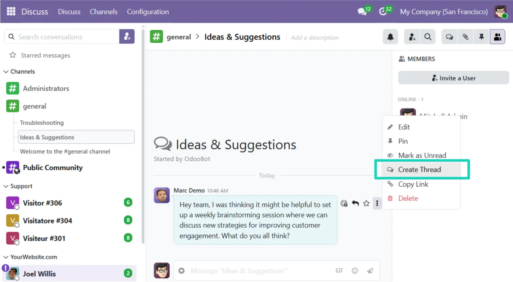 Odoo 19 - Thread in Discuss app