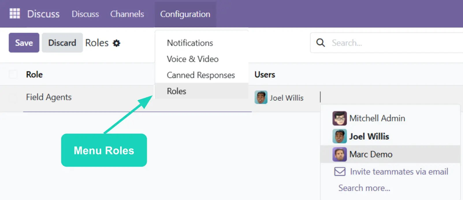 Odoo 19 - Roles in Discuss app