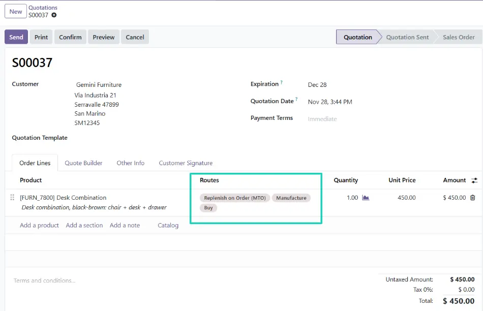 Multiple Routes Selection in Sales order line in Odoo19