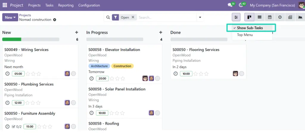 Odoo 19 Subtask toggle