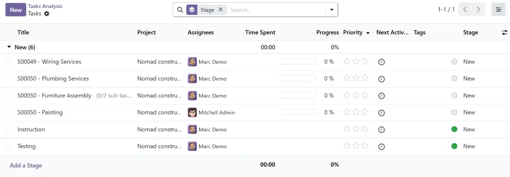 Odoo 19 - Task Report in detail